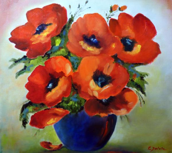 Coquelicots et pot bleu