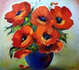 Coquelicots et pot bleu